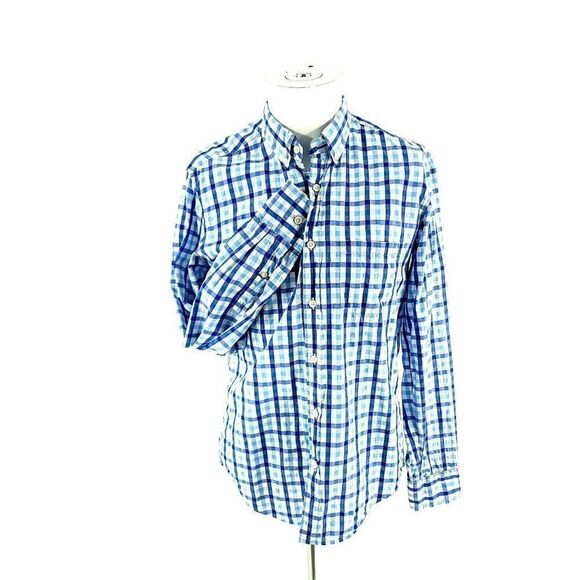 J Crew Blue White Plaid Light Weight Cotton Slim Fit Small Button Down Front Poc - Picture 1 of 8
